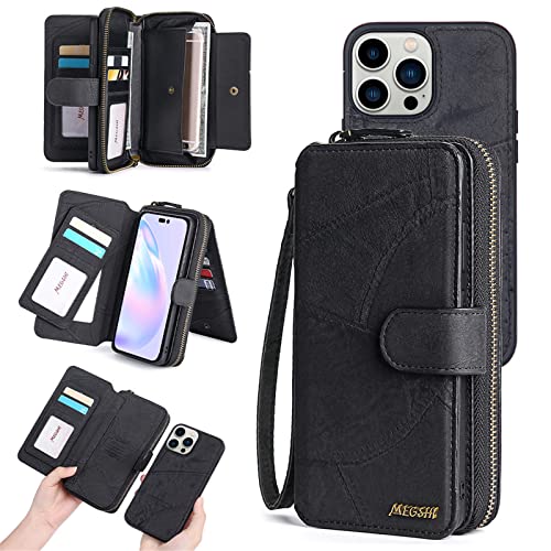 CHNRNJ Handyhülle für iPhone 14/14 Plus/14 Pro /14 Pro Max,2 in 1 Abnehmbar Geldbeutel, Mutil-Funktion, Magnet Hülle PU Leder Etui Flip Cover Brieftasche, Abnehmbare Trageband von CHNRNJ