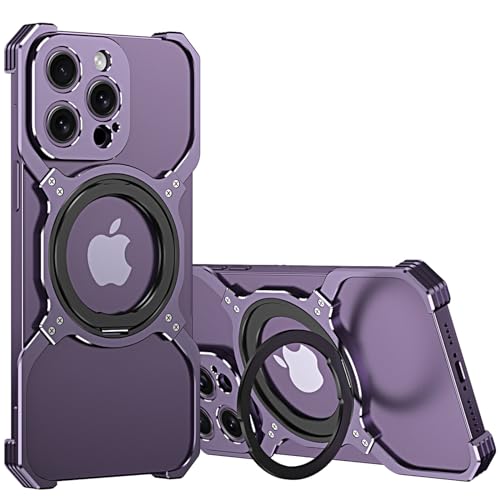 CHNRNJ Rahmenlose Metallhülle für iPhone 14 Pro Max/14 Pro/14, Schutz in Militärqualität mit 360° Drehbarem Ständer, Kompatibel mit MagSafe,Purple,14 von CHNRNJ