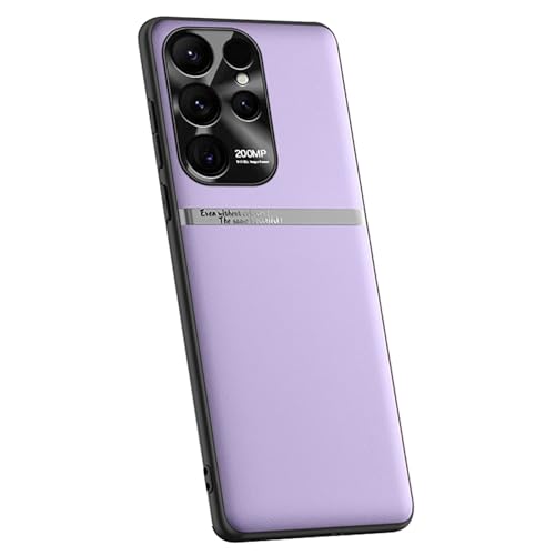 CHNZUX Dünne Handyhülle für Samsung Galaxy S24 Ultra/S24 Plus/S24, Metall Kamera Objektiv Schutz, Premium Elegant Langlebig Lederhülle(Color:Purple Lila,Size:S24 Ultra) von CHNZUX