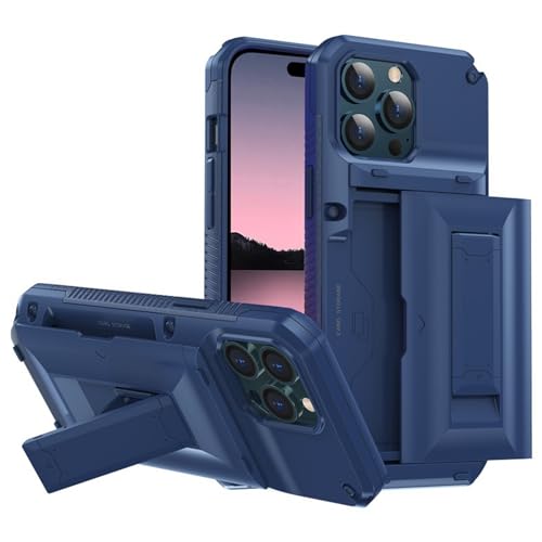 CHNZUX Hülle Für iPhone 15 Pro Max/15 Plus/15 Pro/15, Militär Stoßfest Schutzhülle mit Kartenfach Klapphalterung Handy Hüllen,Blau,15Pro von CHNZUX