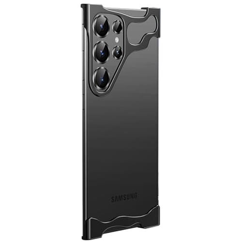 CHNZUX Minimalistische Handyhülle für Samsung Galaxy S24 Ultra/S24 Plus/S24, Speziell Geformte Metall-Eckpolster-Anti-Fall-Hülle mit Nackter, Rahmenloser Linsenfolie(Color:Schwarz,Size:S24 Ultra) von CHNZUX