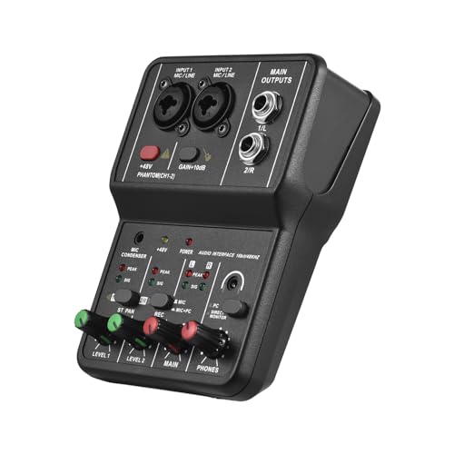 CHOYUE Audio-Interface, professionelle Aufnahme-Soundkarte, 16 Bit/48 kHz, Mini-USB-Audio-Interface, Soundkarte, 2 Eingänge und 2 Ausgänge mit 48 V Phantomspeisung, USB-B-Kabel, Studio-Aufnahmegeräte von CHOYUE