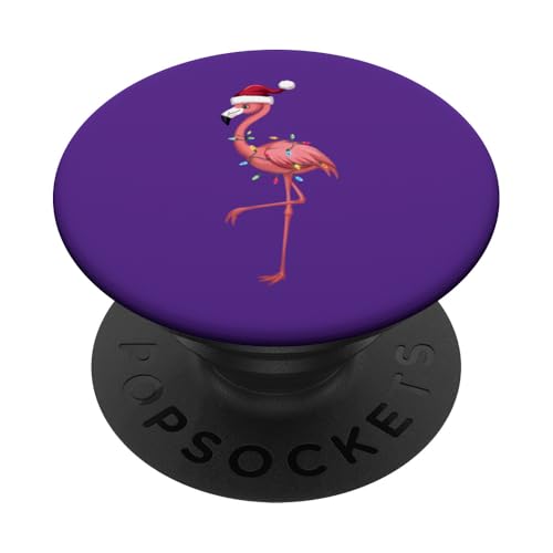 Weihnachtsbeleuchtung Flamingo trägt Weihnachtsmütze festlich niedlich lustig PopSockets Klebender PopGrip von CHRISTMAS FLAMINGO PRODUCTS