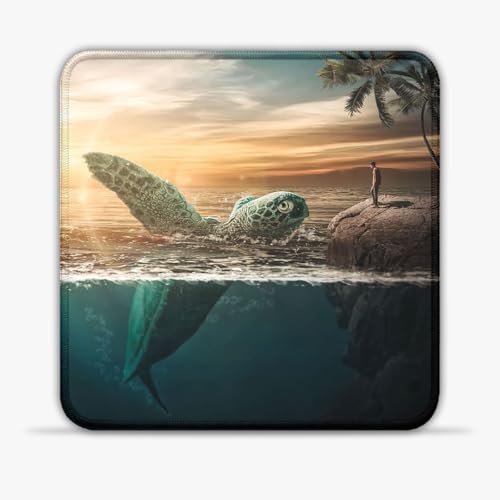 CHTXD Gaming Mouse Pad Portable Turtle (30X30) cm 11.81(in) Anti-Sweat Micro-Weave Fabric Base Stitched Edges Anti-Slip for Stability for Office Gaming Laptop von CHTXD