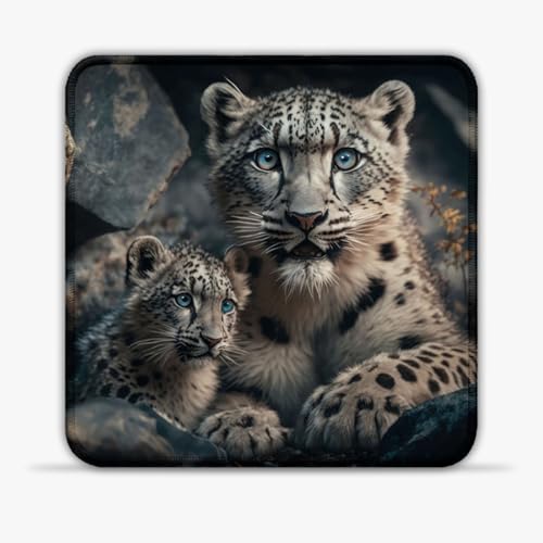 Gaming Mouse Mat Snow Leopard with cub (30X30) cm 11.81(in) Premium SU Cloth Mouse Pad Base Stitched Edges Anti-Slip for Stability Mac and PC Gaming Accessories von CHTXD