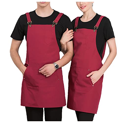 Küchenschürze, Schürze, verstellbar, 2er-Pack Latzschürzen mit 2 Taschen, Koch- und Küchenschürzen for Männer und Frauen, for Grillen, Backen, Kochschürze, rot, 27"x31"(Red) von CHUDOU