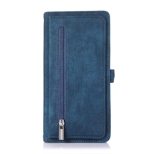 CHUITING-16 ProMax Klapphülle für iPhone 16 Pro Max/16 Pro/16 Plus/16, Reißverschluss, Kartenfächer, Handschlaufe, Magnetverschluss, Brieftaschen-Hülle, Blau von CHUITING