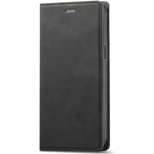 CHUITING-Lederhülle für iPhone 16ProMax/ 16Plus/ 16Pro/16, magnetische Folio-Schutzhülle, weiches Futter, Kratzfeste Hülle, Schwarz, 16 Plus von CHUITING