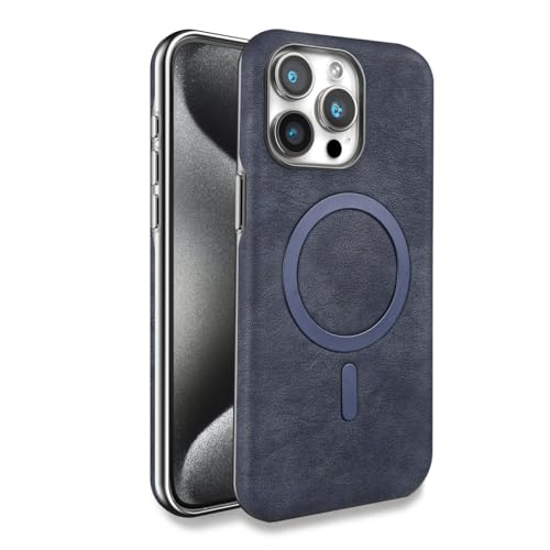 CHUITING-Retro-Schutzhülle für iPhone 16/16 Pro/16 Plus/16 Pro Max, Leder, magnetische Hülle, ultradünn, galvanisiert, Anti-Fall, 16 Plus, Blau von CHUITING