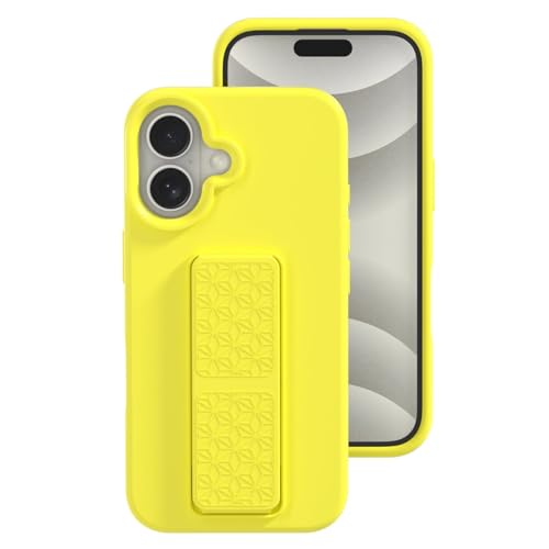 CHUITING-Schlanke Schutzhülle für iPhone 16/16 Pro/16 Plus/16 Pro Max, Handschlaufe, Faltbarer Ständer, Fallschutz, Flüssigsilikon-Hülle, 16, Gelb von CHUITING