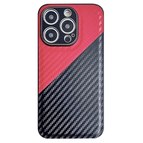 CHUITING-Schlanke Schutzhülle für iPhone 16 Pro Max/16 Pro/16 Plus/16, Karbonfaser-Textur, mit Metalllinsenschutz, Kratzfeste Hülle, Rot, 16 ProMax von CHUITING