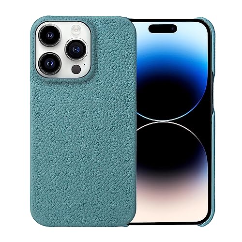 CHUITING-Schutzhülle für iPhone 16 Pro Max/16 Pro/16 Plus/16, echtes Leder, schlanke Schutzhülle, kratzfestes Mikrofaserfutter, stoßfeste Hülle, Cyan, 16 Pro Max von CHUITING