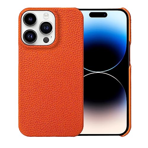 CHUITING-Schutzhülle für iPhone 16 Pro Max/16 Pro/16 Plus/16, echtes Leder, schlanke Schutzhülle, kratzfestes Mikrofaserfutter, stoßfeste Hülle, Orange, 16 von CHUITING