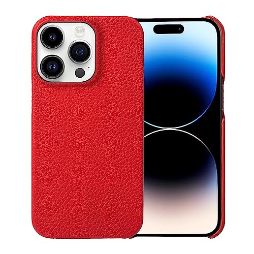 CHUITING-Schutzhülle für iPhone 16 Pro Max/16 Pro/16 Plus/16, echtes Leder, schlanke Schutzhülle, kratzfestes Mikrofaserfutter, stoßfeste Hülle, Rot, 16 Plus von CHUITING