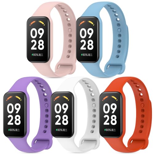 CHULN 5 Stücks Silikon Armband Kompatibel mit Xiaomi Smart Band 8 Active/Redmi Smart Band 2, Verstellbares Wasserdicht Sport Armbänder für Xiaomi Mi Band 8 Active. von CHULN