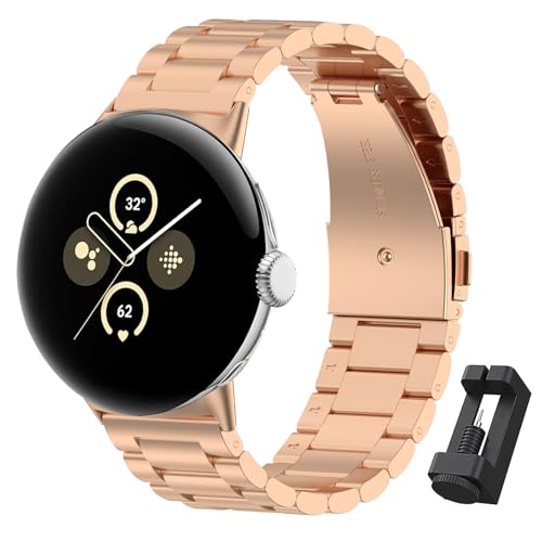 CHULN Armband Kompatibel mit Google Pixel Watch/Google Pixel Watch 2, Verstellbares Edelstahl Metall Ersatzarmband für Google Pixel Watch. von CHULN