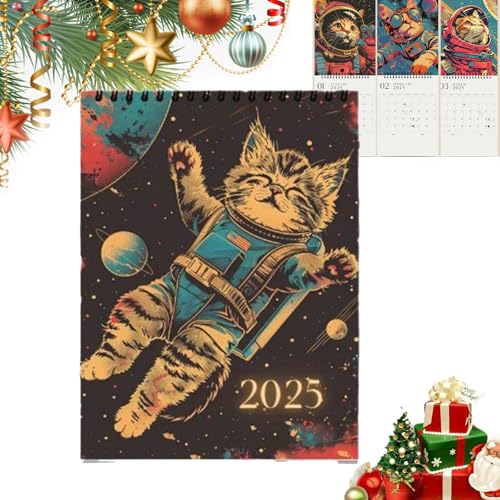 Space Cats 2025 Kalender, Space Cats 2025 Wandkalender, Süßer Katzen-Wandkalender 2025 Kalender, 12 Monate Süßer Katzen-Wandkalender, Aufhängbarer lustiger Katzenkalender (1pcs) von CHUNLIGOUJI