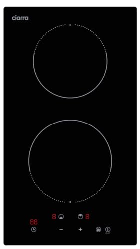 CIARRA Plug-in-Induktionskochfeld, 2 Zonen, Domino-Kochfelder, 30 cm, elektrische Kochfelder, 13 Ampere, schwarzes Glas, Doppel-Induktionsherd, 3000 W, CBBIH2-G von CIARRA