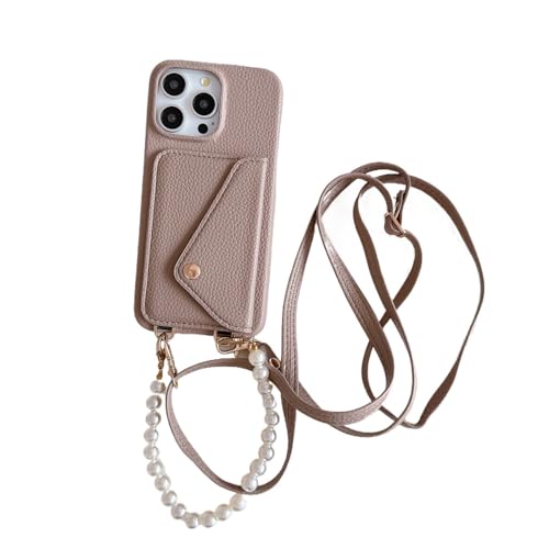 Crossbody Cards Solt Wallet Lederhülle für iPhone 15 Pro Max 14 Plus 13 12 11 SE 2022 Langes Schlüsselband Geldbörse Tasche Cover, Camel, für iPhone 14PRO von CIBOS