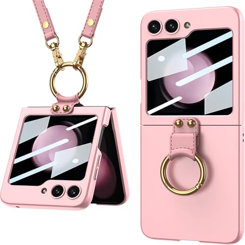 Galvanisierte Crossbody-Lanyard-Telefonhülle für Samsung Galaxy Z Flip 5 Flip5 5G Ringständerabdeckung, Pink, für Galaxy Z Flip 5 von CIBOS