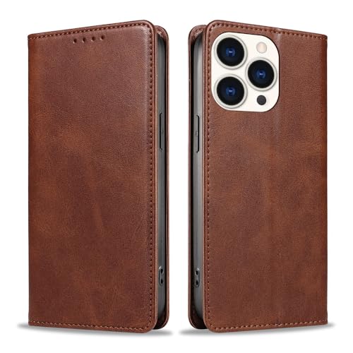 Lederschutzhülle für iPhone 15 Pro Max 11 12 13 14 Pro Max 15 Plus 13 Pro Standkartenfächer Flip Wallet Case, Kaffee, für iPhone 11Pro Max von CIBOS