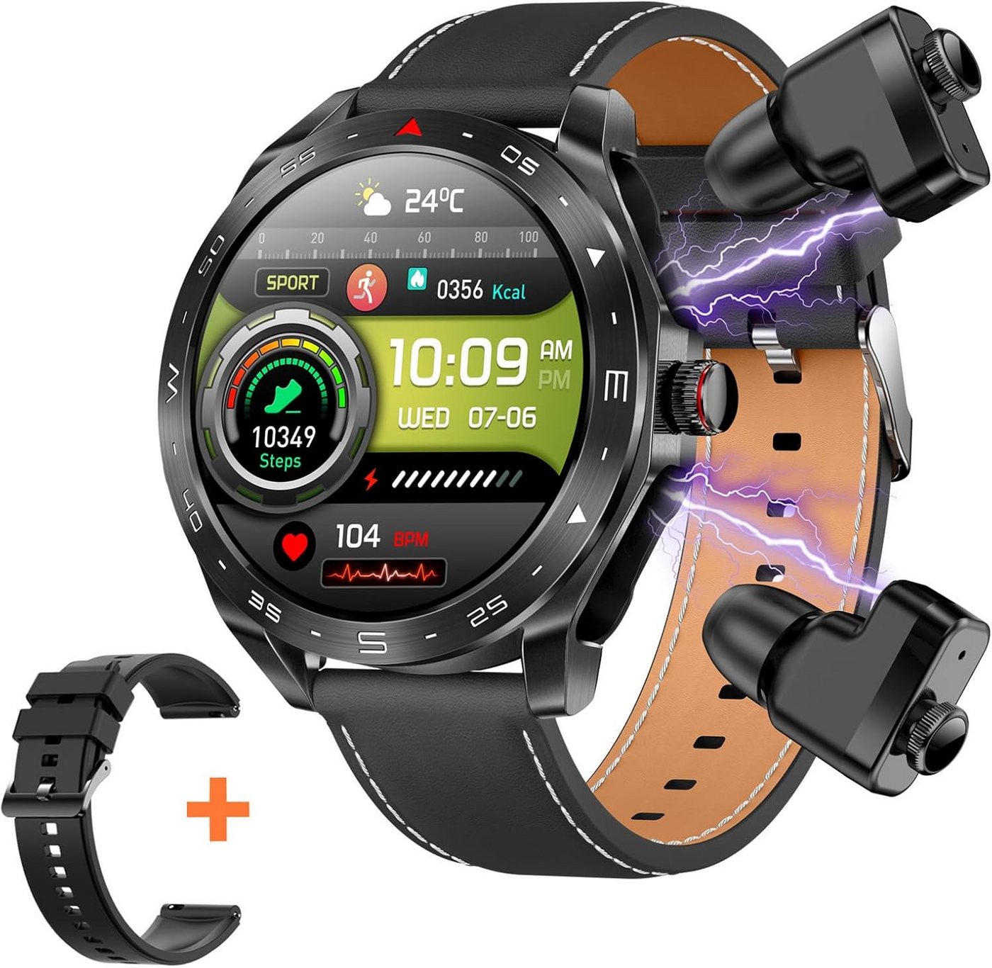 CISIYOO für Herren mit Bluetooth-Kopfhörer, Doppelarmband, IP68 wasserdichte Smartwatch (1.52 Zoll, Android / iOS), mit Schrittzähler Herzfrequenz SpO2, Schlafmonitor, 123 Sportmodi von CISIYOO