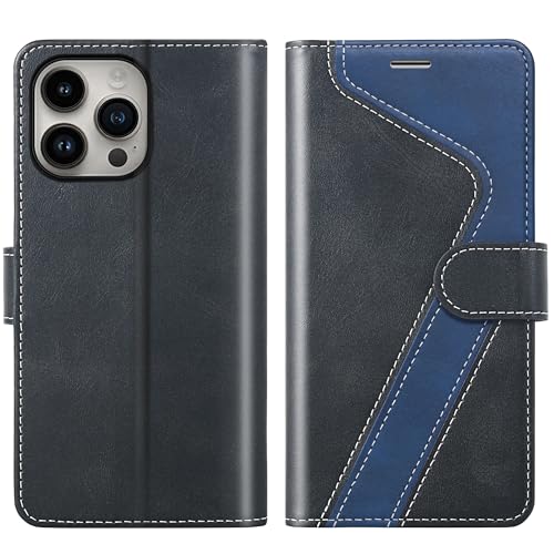 CIVICASE Schutzhülle für iPhone 16 Pro Max, PU-Leder, Klappetui, RFID-blockierend, Kreditkartenhalter, Folio, magnetischer Ständer, TPU, stoßfest, kompatibel mit iPhone 16 Pro Max, Schwarz / Blau von CIVICASE