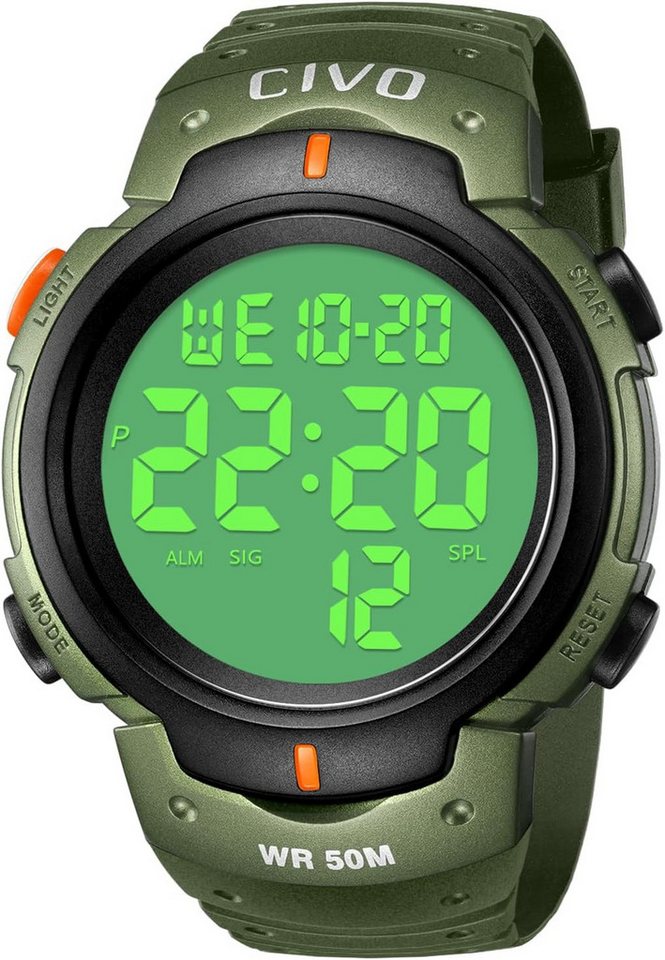 CIVO Herren's Digital Sport Outdoor 50M wasserdichte Militär Tactical Watch, Mit LED-Hintergrundbeleuchtung Wecker/Kalender/Stoppuhr von CIVO