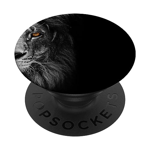 Löwe Halbgesicht, Schwarz PopSockets mit austauschbarem PopGrip von CJ Grips