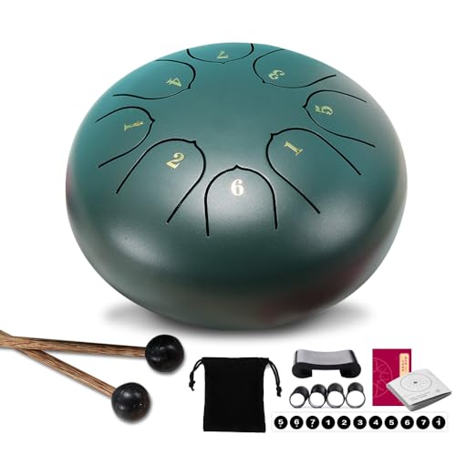 CJBIN Regentrommel Outdoor, Rain Drum, 6 Zoll 8 Töne Zungentrommel, Raindrum Garten Chakra Drum mit Trommelstöcken, Notenbuch, Kordelzugtasche, Regen Trommel Tongue Drum für Meditation Yoga Garten von CJBIN