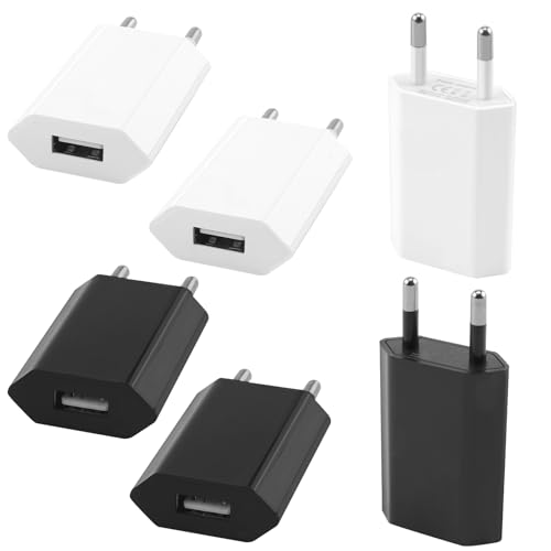 6er-Pack USB Ladegerät Stecker, 5V/1A USB Adapter, USB Stecker für USB Ladekabel, USB Netzteil für iPhone, Samsung Handys, Tablets, Powerbanks, Bluetooth-Kopfhörer, MP3, Kamera - 3 Schwarz + 3 Weiß von CJMUQHEHH