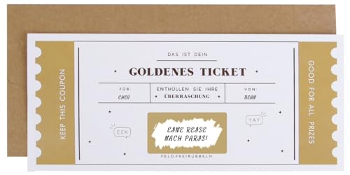 CL&MH Das goldene Ticket | Überraschungsticket zum Rubbeln und Enthüllen, Goldenes Ticket, Rubbelkarte, Überraschungsurlaub, Geschenkveröffentlichung, Überraschungsgeschenk von CL&MH