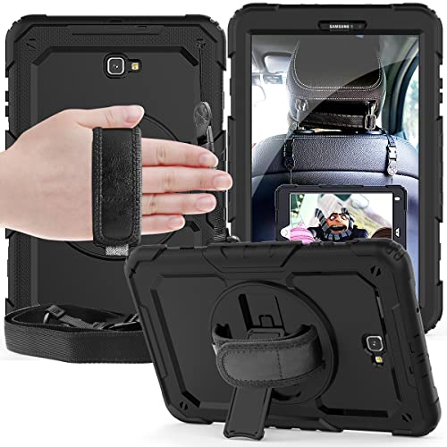 CLARKCAS Samsung Galaxy Tab A 10.1 Hülle 2016 SM-T580/T585 mit Displayschutzfolie Kinder Stoßfest Rugged Cover Stifthalter Schwarz von CLARKCAS