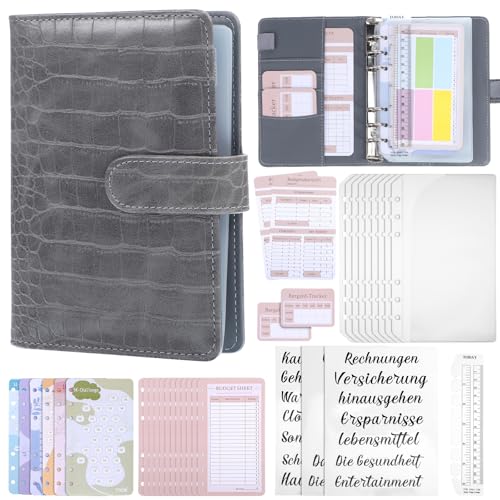 CLISPEED A6 Binder Budget Planner Deutsch: Budget Planner Deutsch Set Multifunktionales Geld Notizbuch mit 12 Binder Taschen Budget-Ordner Geldumschläge für Reisen,Tagebuch von CLISPEED