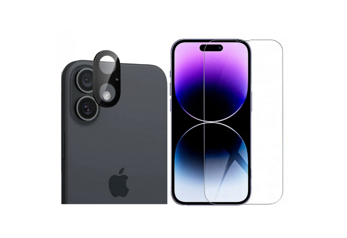 CLM-Tech Displayschutzglas 1X Schutzfolie für iPhone 16 Plus Panzerfolie 1X Kameraschutz für iPhone 16 Plus 6,7 Zoll, 2er Set Kameraglas Panzerglas Displayschutz 9H Glas, 2 Stück, Unterstützt Fingerabdruck-ID von CLM-Tech