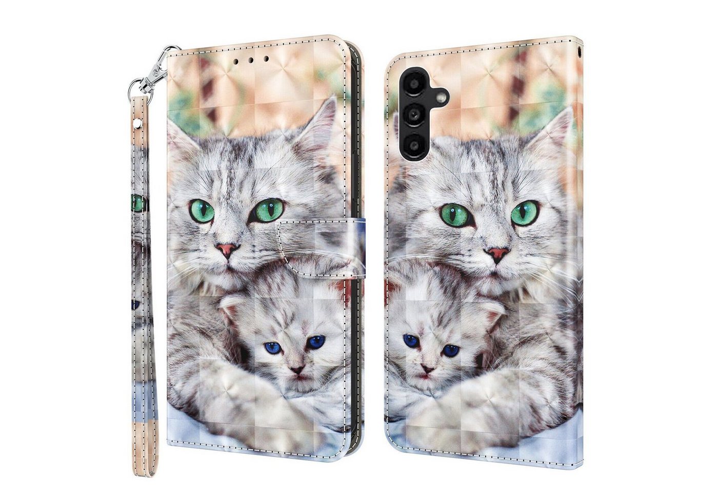 CLM-Tech Handytasche für Samsung Galaxy A35 5G Hülle - Tasche aus Kunstleder Klapphülle (Katze und Kätzchen, Handyhülle mit Standfunktion - Wallet Flip Case inklusive Kartenfächer), - Cover Etui mit Magnetverschluss - Galaxy A35 5G Schutzhülle von CLM-Tech