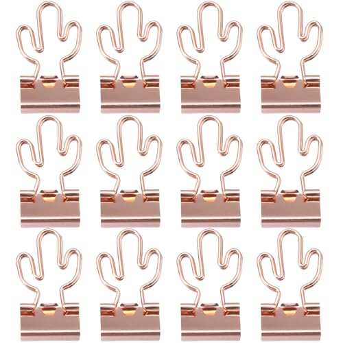 12 -pcs -Bindemittel -Clips, Kaktus niedliche Bindemittel Clips kleine Bindemittel Clips Rosegold -Metallpapier Clips mit klarer Aufbewahrung für Büroschule und Haushaltsvorräte von CNAFGBGG