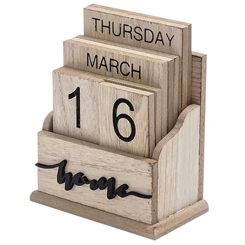 1pc Holzkalender 6x3x5 Zoll Vintage Flip Holzblockkalender wiederverwendbares Burlywood -Holz -Kalender für Home Office Desk Bauernhaus Dekoration. von CNAFGBGG