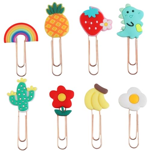 8pcs/Set Paper Clips Bunte Cartoon Tierfruchtblume kleine Papierklammern, Bindemittel Clips Personalisierte lustige niedliche Papierklammern für Buchliebhaber Schulbüro Vorräte von CNAFGBGG