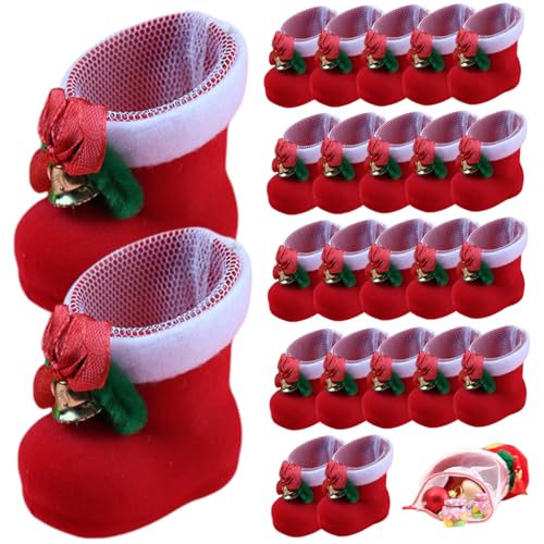 Weihnachtsschmuck Set 24PCS Mini Red Stiefel Weihnachten Süßigkeitenbeutel Weihnachtsdekorationen Geschenktüten Schöne Leckerbsen Taschen Plüsch Stiefel Goodies Tasche für Hochzeit, Urlaub, Weih von CNAFGBGG