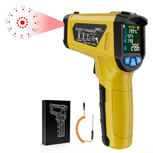 CNANRNANC Infrarot Thermometer Temperaturmessgerät Pyrometer, Farb-LCD-Infrarot-Thermometer Mit Sondentemperaturmessgerät -50 °C Bis 800 °C für Küche von CNANRNANC