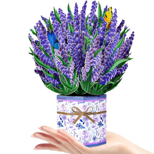 CNLITIHEKA Papier Blumen Blumenstrauß Grußkarten 3D Popup Weihnachtskarten mit Umschlag (Lavendel) von CNLITIHEKA