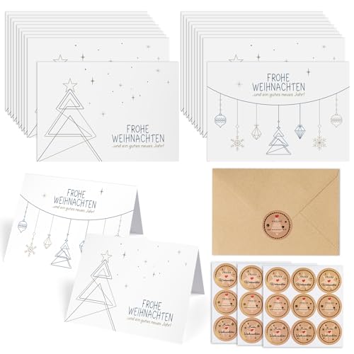 COCHIE Weihnachtskarten mit Umschlag Set, 20 Stück Weihnachtskarten und 20 Stück Kraftpapier Umschläge, Einfach Modern Weihnachtskarte für Freunde, Geschäftlich und Familie(15 x 10.5 cm) von COCHIE