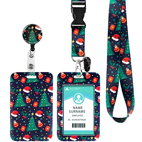 ID Ausweishalter mit Lanyard, Einziehbarer Schlüsselband Ausweishalter, Weihnachtsdeko Ausweishülle mit Band Schlüsselanhänger für Personalausweis, Studentenausweis, Kreditkarten (Red Hat) von COCHIE