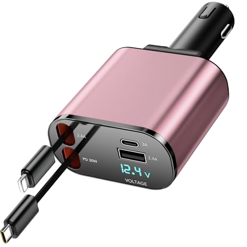 COCIVIVRE Aufrollbares Autoladegerät, 4 in 1 USB C Schnelles Autoladegerät 60W, Aufrollbare Kabel (2.6Ft) und 2 USB Ports Autoladegerät Adapter, Kompatibel mit iPhone 15/14/13/12/Pro Max/Plus/Pro. von COCIVIVRE