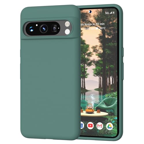 COFFKER Schutzhülle für Google Pixel 8 Pro, Flüssigsilikon, stoßfest, weiches Mikrofaserfutter, schlanke, dünne Handyhülle für Google Pixel 8 Pro 17 cm (6,7 Zoll), Kieferngrün von COFFKER