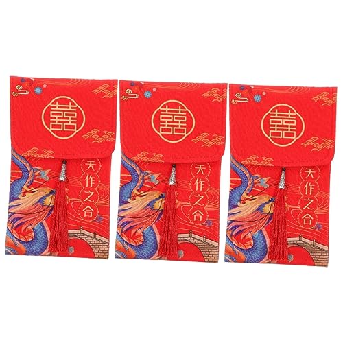 COHEALI 3st Brokatroter Umschlag Hong Bao Chinesische Geldumschläge Hochzeitsgeldpaket Dekorative Umschläge Hochzeitsbedarf Chinesisches Geldpaket Rote Umschläge Für Das Neue Jahr von COHEALI