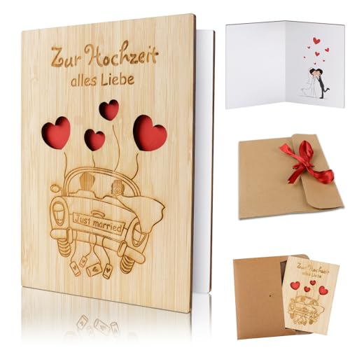 COLOFALLA Hochzeitskarte Holz 15x11cm mit Umschlag Geldgeschenk Karte zur Hochzeit Glückswunsch Grußkarte Glückswunschkarte für Hochzeit JGA (D) von COLOFALLA