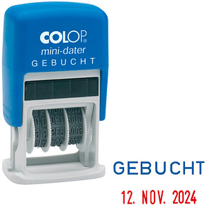 COLOP Datumstempel mit Text "Gebucht" Mini-Dater S 160/L selbstfärbend blau rot von COLOP