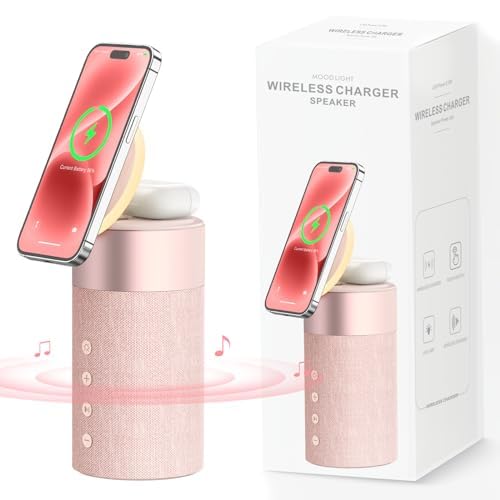 COLSUR Bluetooth Lautsprecher, Mag-Safe Kabelloses Ladegerät, Bluetooth Lautsprecher mit Nachtlicht, 2-in-1 Magnetisches Wireless Charger für AirPods Pro/3/2 von COLSUR